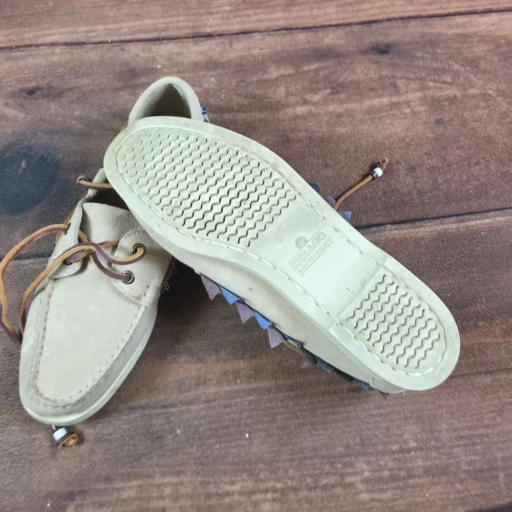 Sebago Docksides Boat Shoes Mens 8.5 Tan Suede Good Bandana Trim Leather Laces
